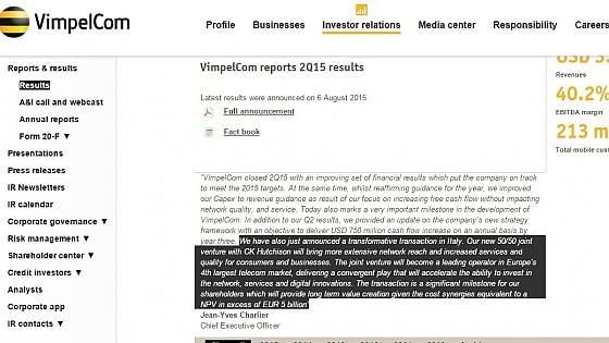 Vimpelcom annuncia fusione tra Wind e 3 Italia