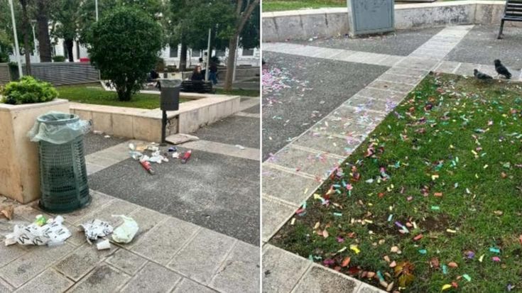 Bari, torna lo scempio in piazza Battisti: coriandoli e rifiuti ovunque dopo le feste per le lauree