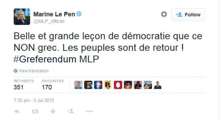 Referendum: Le Pen-Farage, esultano gli "strani amici". E Brunetta twitta in greco
