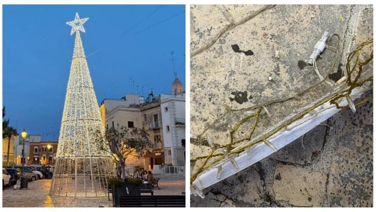 Vandalizzati alberi di Natale luminosi a Bari vecchia e Palese. Leccese: “Un torto alla città”