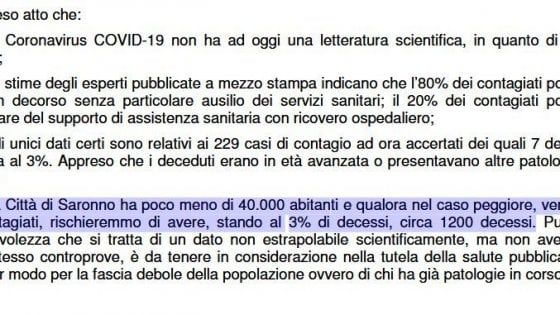 Coronavirus, "A Saronno rischio di 1.200 morti": l'ordinanza shock del sindaco senza basi scientifiche