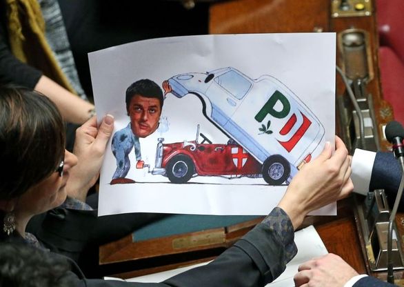 Quirinale, in aula la vignetta della Lega su Renzi