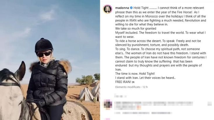 Madonna sostiene l’Iran: “Diamo tanto per scontato, io sono con le donne iraniane senza libertà”
