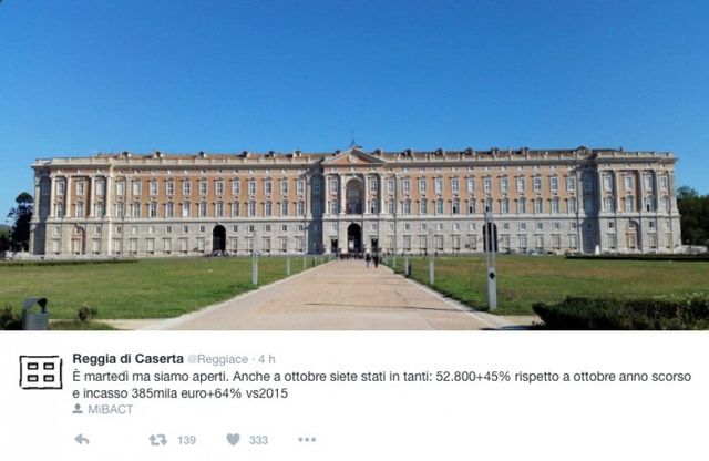 Renzi ritwitta il post della Reggia di Caserta