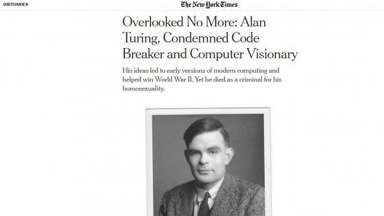Nyt, dopo 65 anni l'omaggio ad Alan Turing, il genio matematico perseguitato per omosessualità