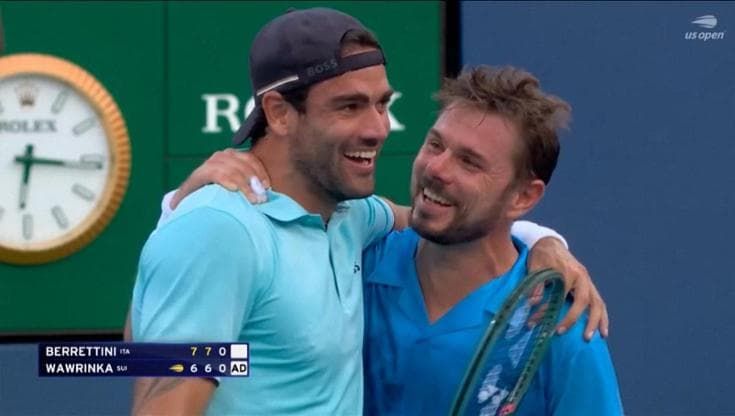 Us Open: Berrettini torna e batte Wawrinka, abbracci e lacrime per il saluto del campione svizzero