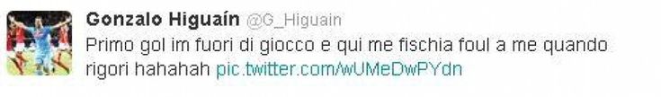 Il tweet di Higuain<br />dopo Juventus-Napoli