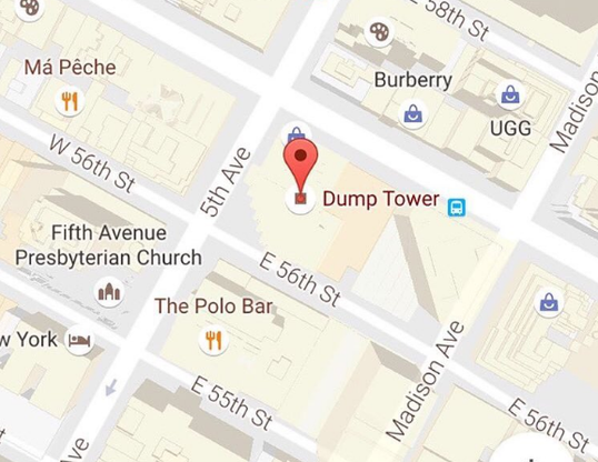 'Dump Tower': beffa a Trump su Google Maps, la sua torre diventa un gabinetto