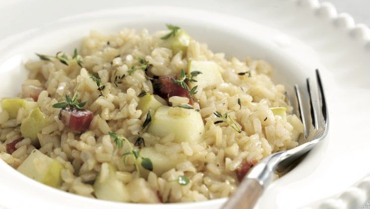 Risotto semi integrale con speck e mela verde