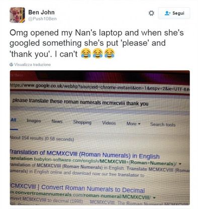 La nonna che chiede 'per favore' a Google: tweet del nipote è virale
