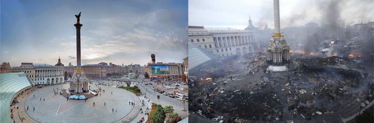 Kiev, la piazza prima e dopo