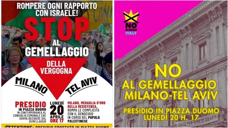 Gemellaggio tra Milano e Tel Aviv, oggi presidio in piazza Duomo degli antagonisti