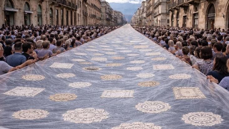 Festa di Sant’Agata, un velo lungo 300 metri cucito collettivamente