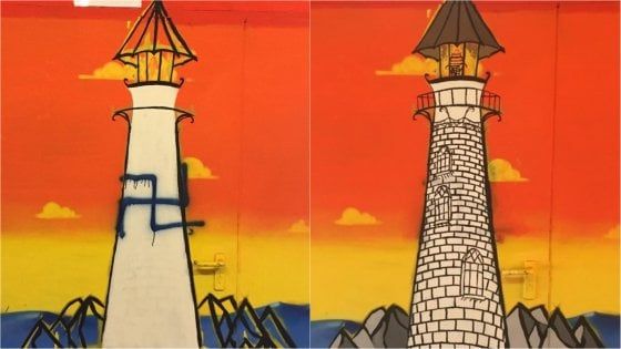Bologna, la svastica diventa i mattoncini del faro: ripristinato il murales del Copernico