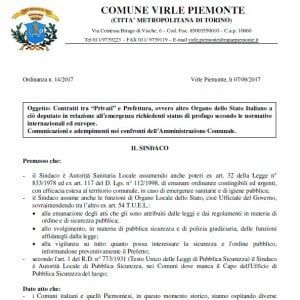Piemonte, a Virle multa fino a 5 mila euro a chi ospita un profugo senza avvisare il sindaco  