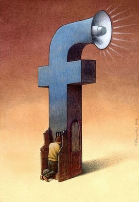 Facebook nella vita quotidiana: la "effe" blu diventa un disegno surreale