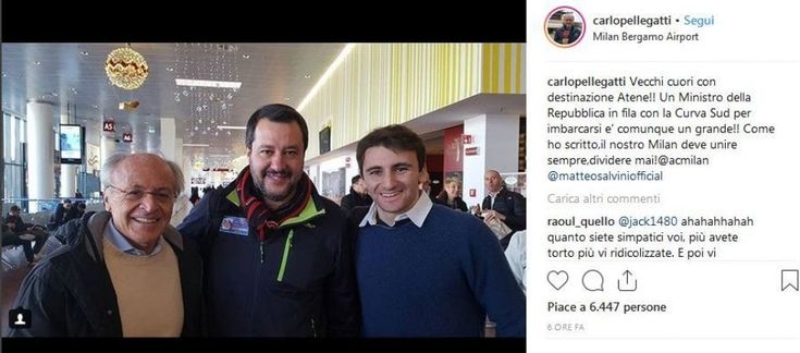 Governo, Salvini in partenza per Atene con la sciarpa rossonera al collo per la partita di Europa League