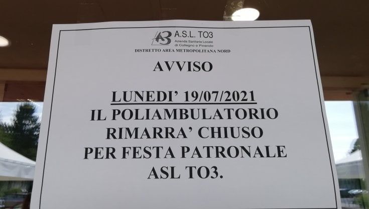 A Venaria ambulatori Asl chiusi: "Spiacenti, c'è la festa patronale di Collegno"