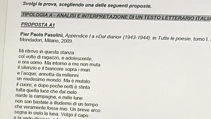 Pasolini, la poesia dal Diario in una traccia della Maturità 2025