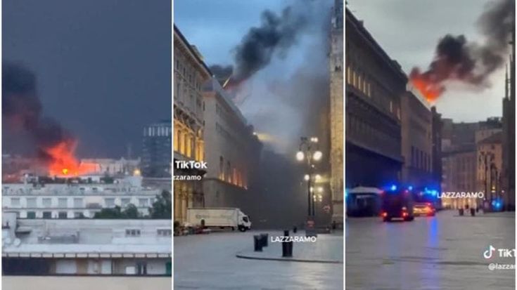 Milano, incendio sul tetto di palazzo vicino alla Rinascente: fiamme domate dai vigili dopo ore