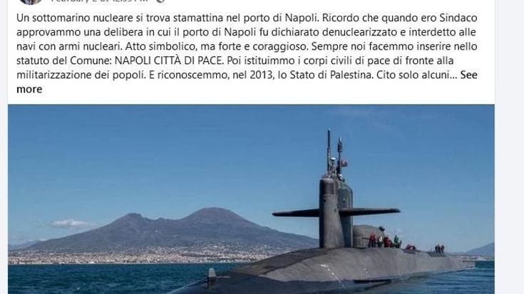 Sottomarino nucleare nel golfo di Napoli, Comitato per la pace chiede piano di sicurezza