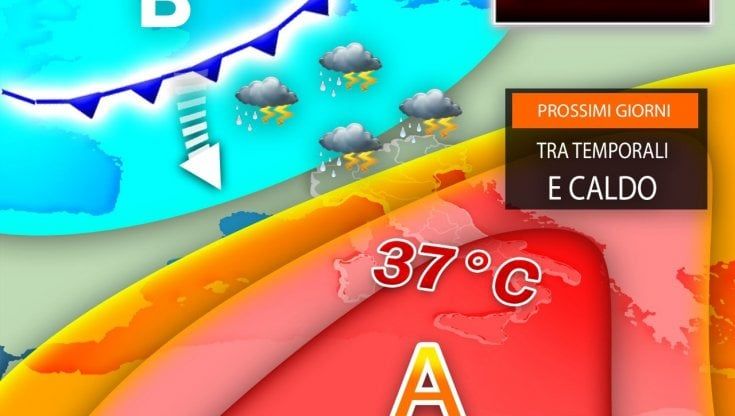 Previsioni meteo, Italia divisa: forti temporali con grandine al Nord, fino a 37 gradi al Centro-Sud 